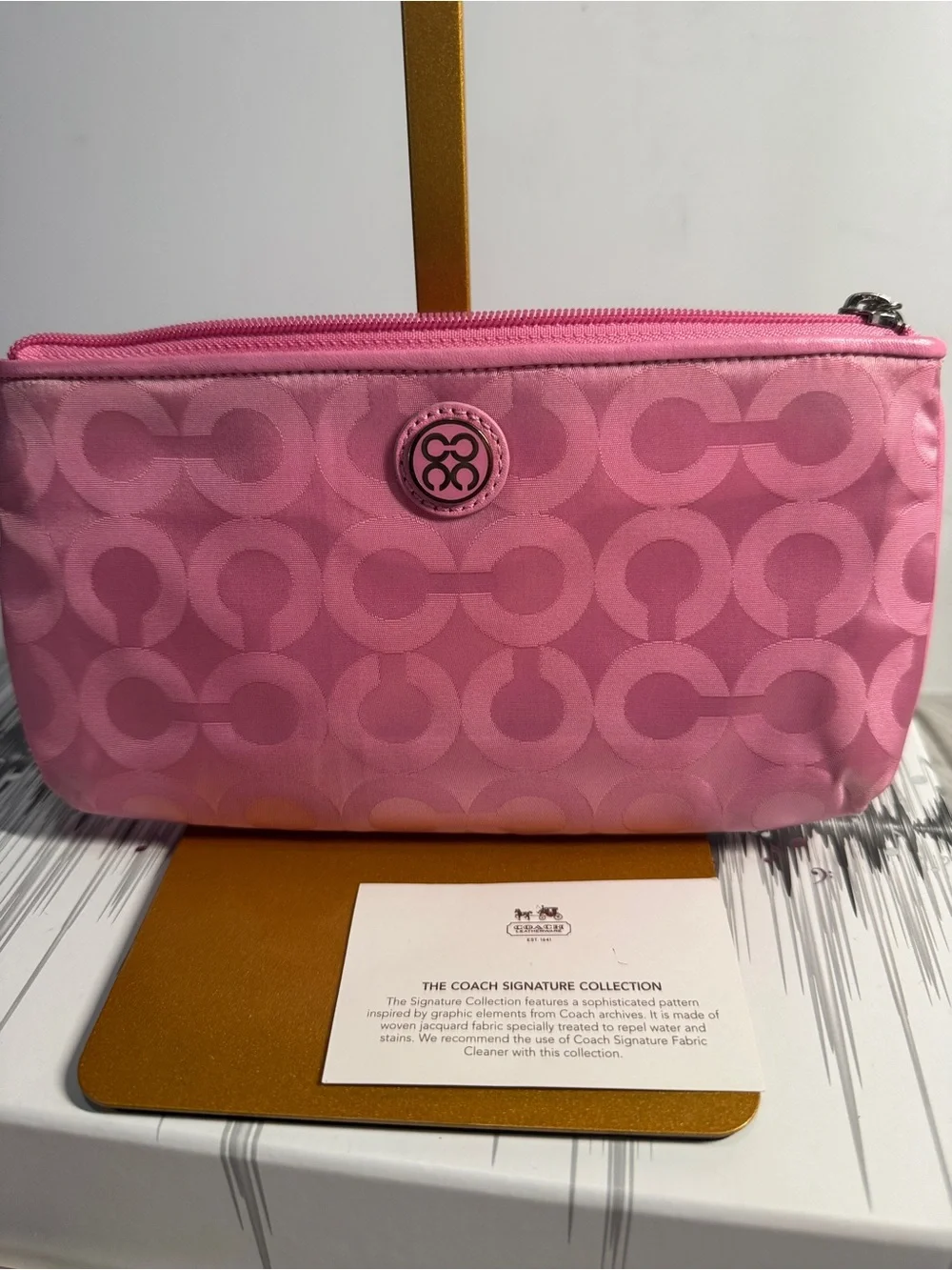 Coach Pink Signature Wristlet Pouch